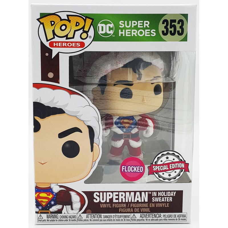 Funko POP DC Super Heroes Superman in Holiday sweater (353) Flocked Special Edition