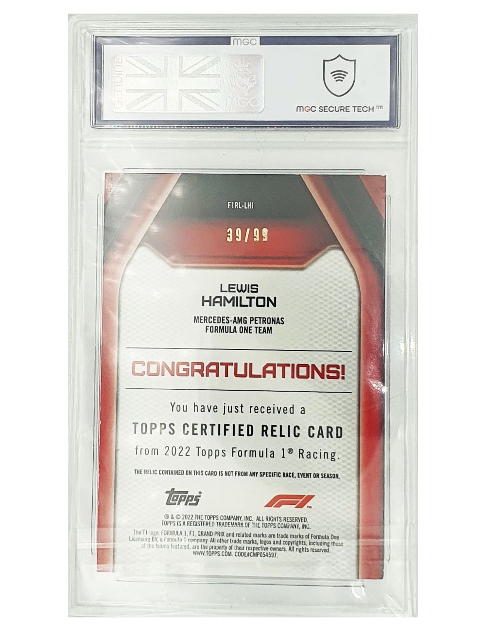 2022 F1 Topps - Lewis Hamilton - 39/99 - Blue Patch Relic Card - 7