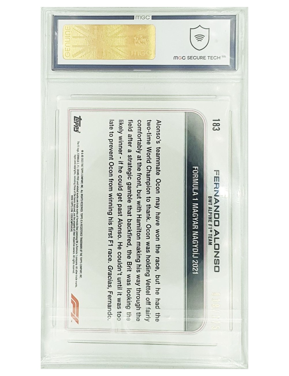 2022 F1 Topps - Fernando Alonso - 038/125 - Yellow No.183 - 10