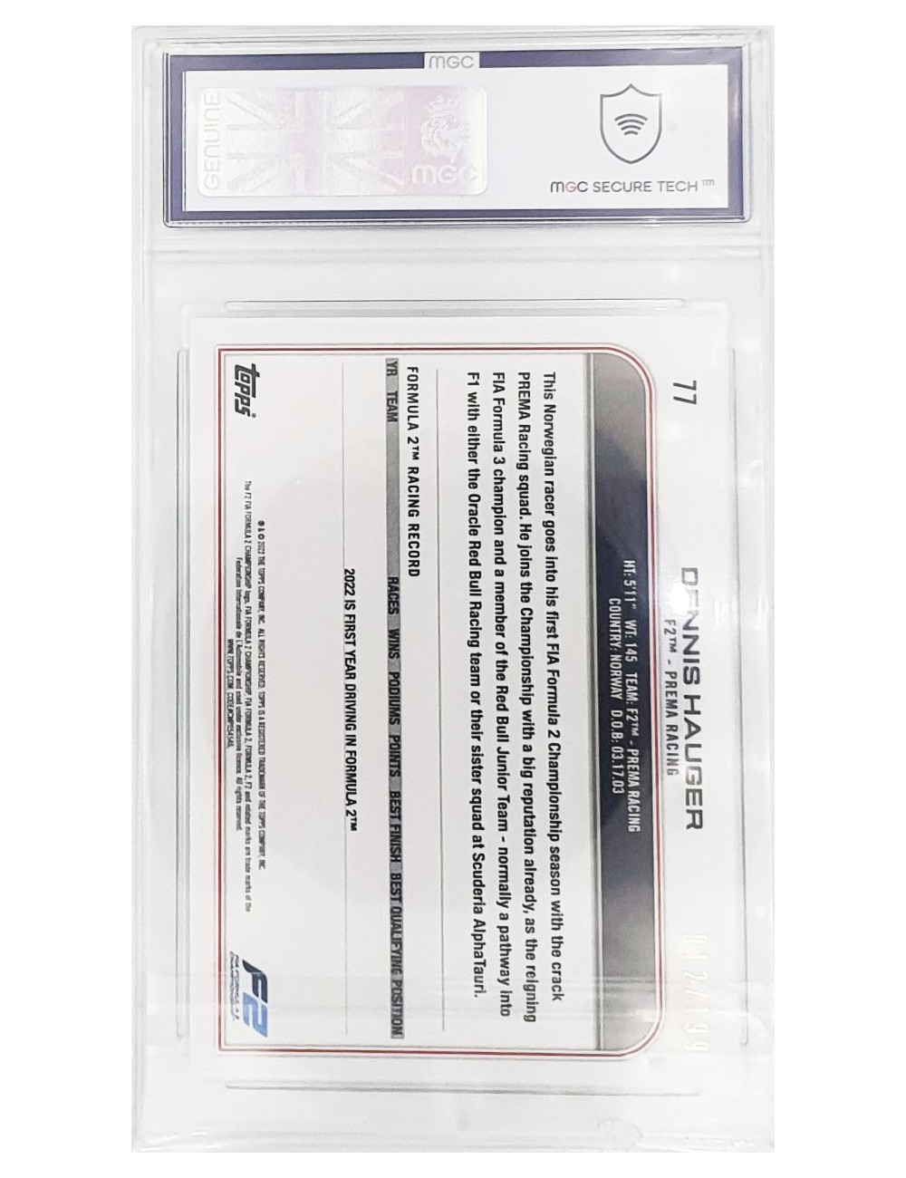 2022 F1 Topps - Dennis Hauger - 012/199 - Aqua No.77 - 9