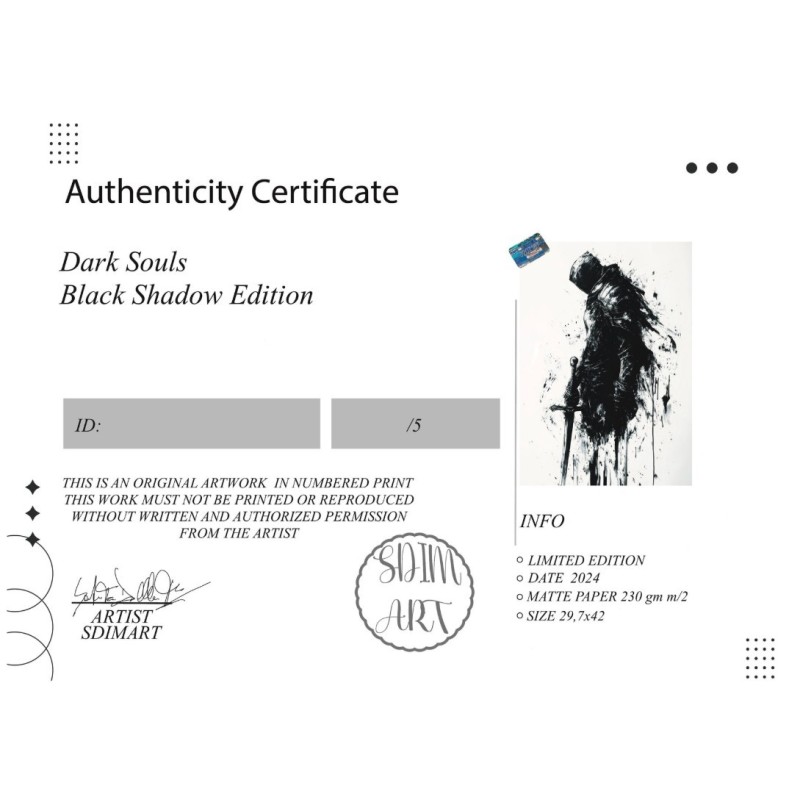Dark Souls - Black Shadow By SDIMart - Limited Edition - Certificate - 29,7x42