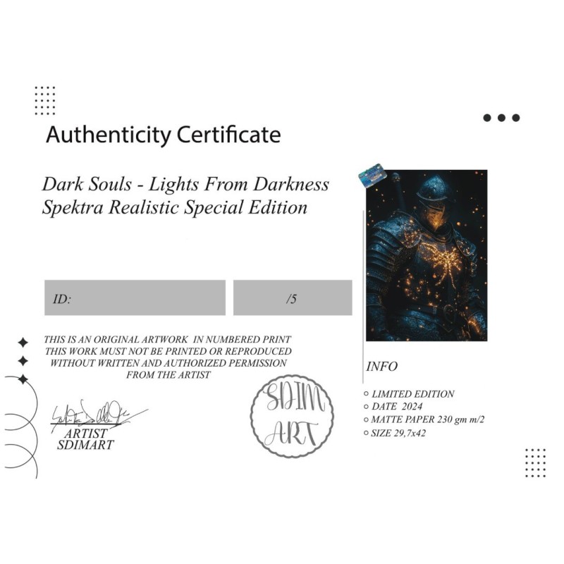 Dark Souls - Lights From Darkness Spektra By SDIMart - Limited Edition - Certificate - 29,7x42